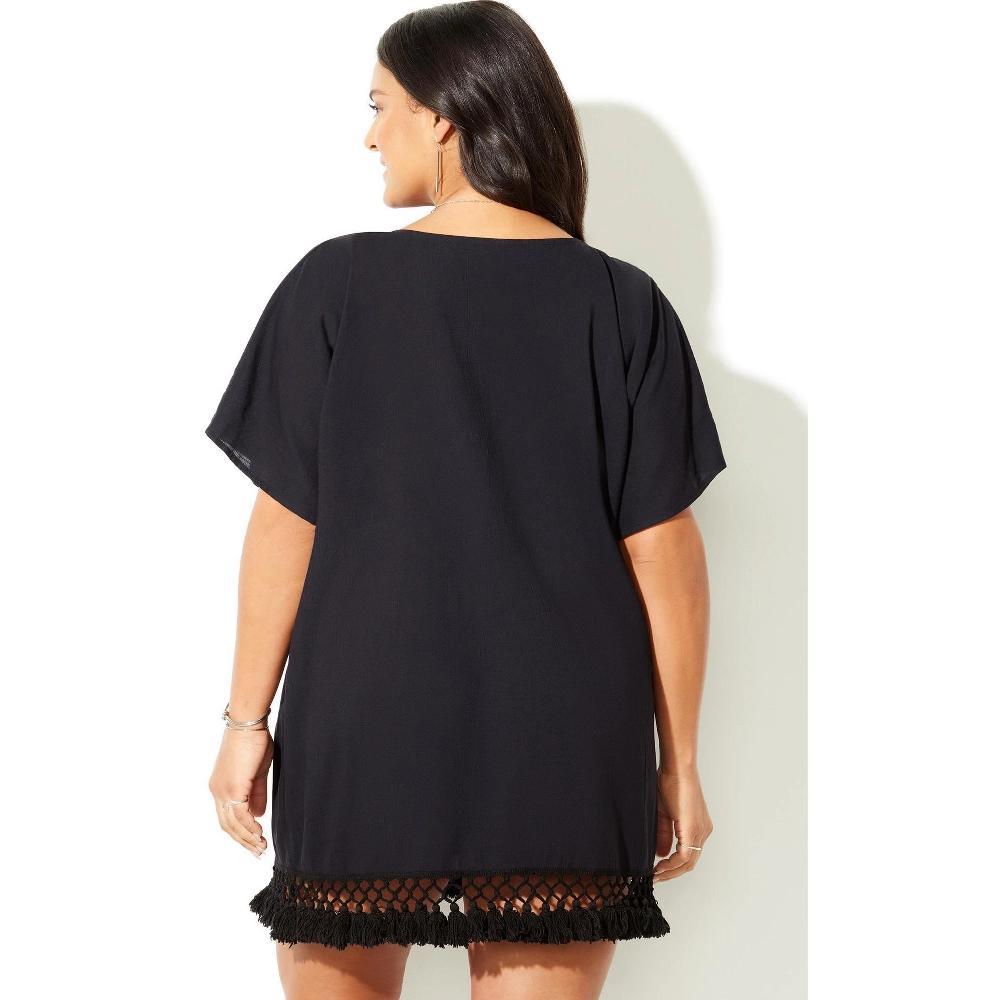 Swimsuits for All Women's Plus Size Courtney Tassel Tunic - 18/20, Black Product Image