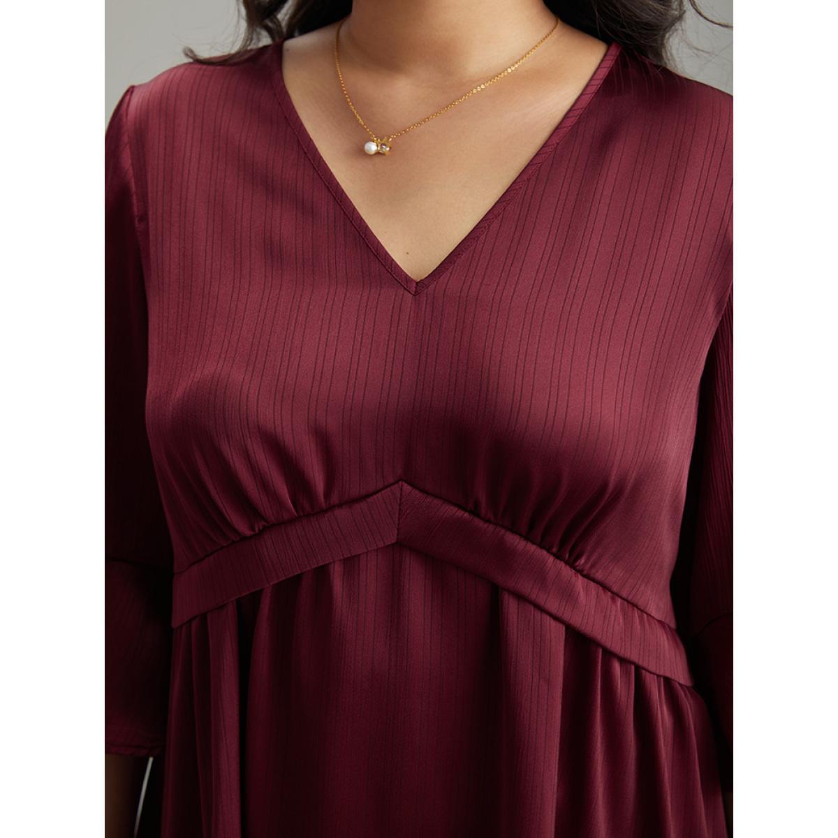 Plus Size Scarlet Anti-Wrinkle V Neck Gathered Ruffle Sleeve Blouse Women Office Elbow-length sleeve V-neck Work Blouses BloomChic 12/L Product Image