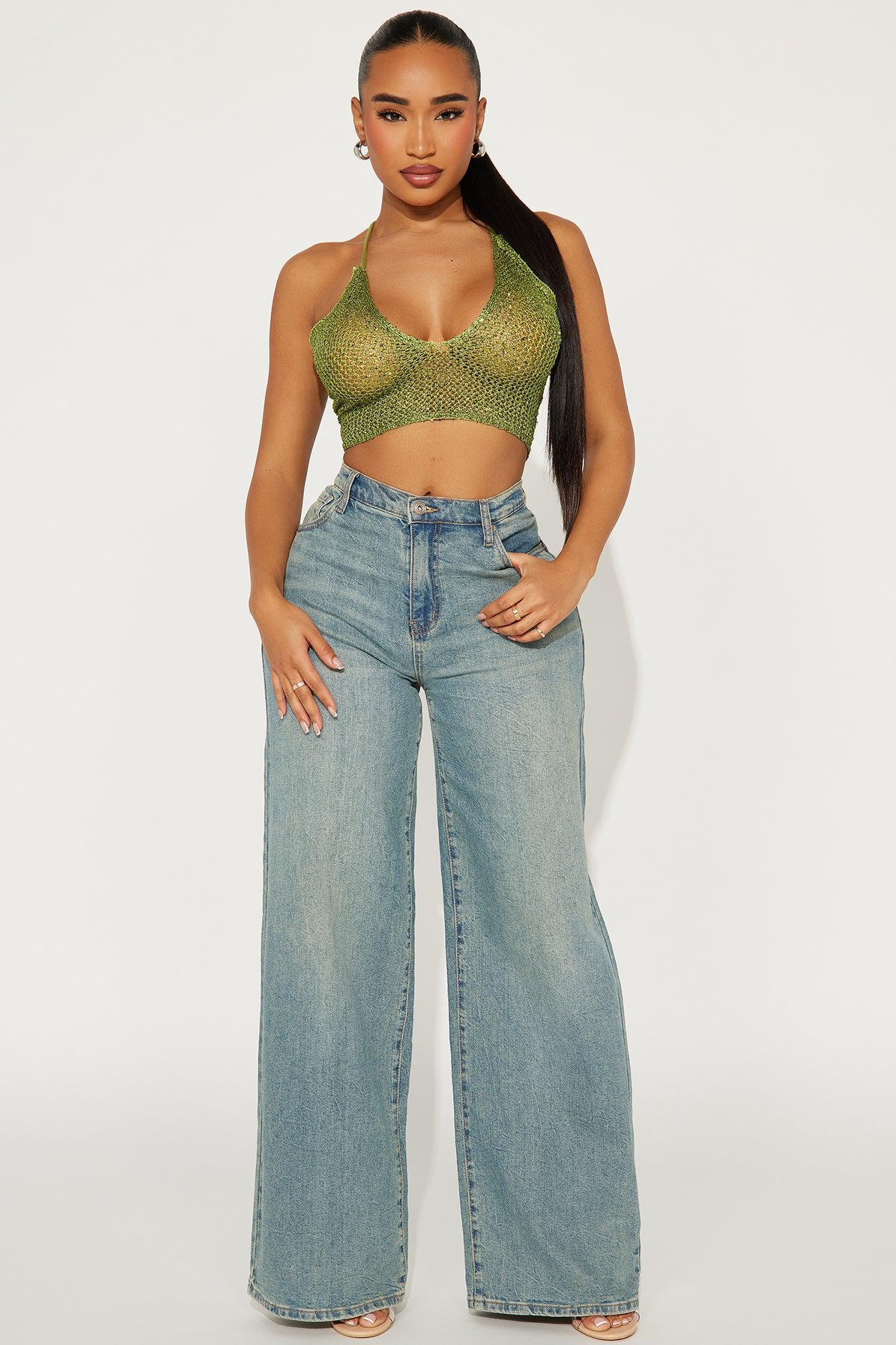 Miami Nights Sequin Crochet Top - Green Product Image