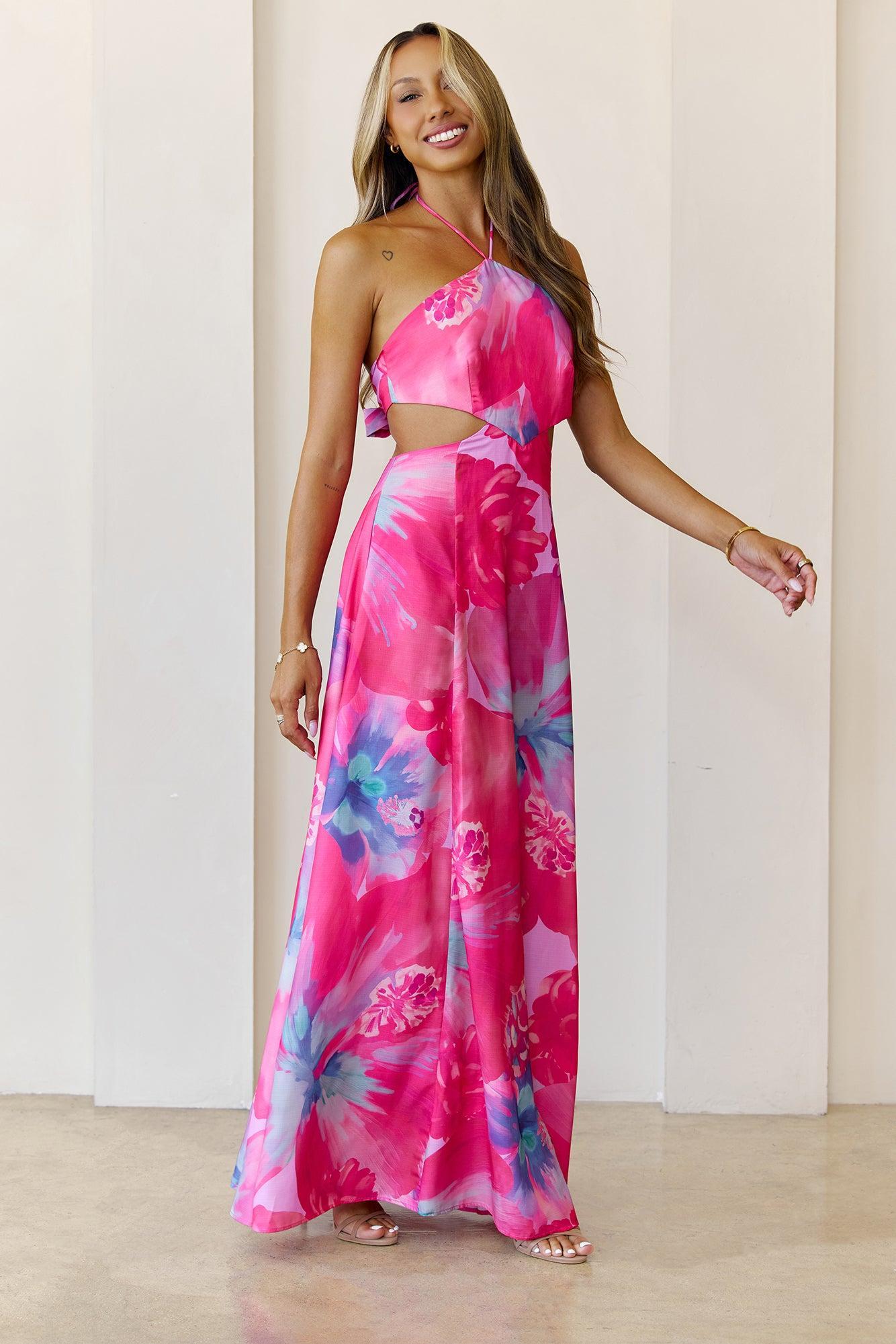 Viola Halter Maxi Dress Fuchsia Product Image
