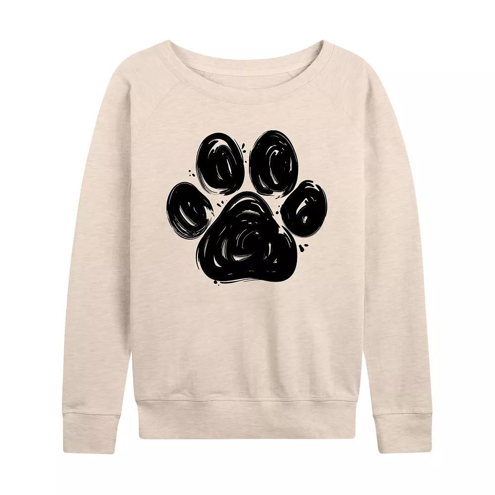 Plus Size Brushstroke Paw Print French Terry Long Sleeve Tee, Women's, Size: 1XL, Brown Product Image