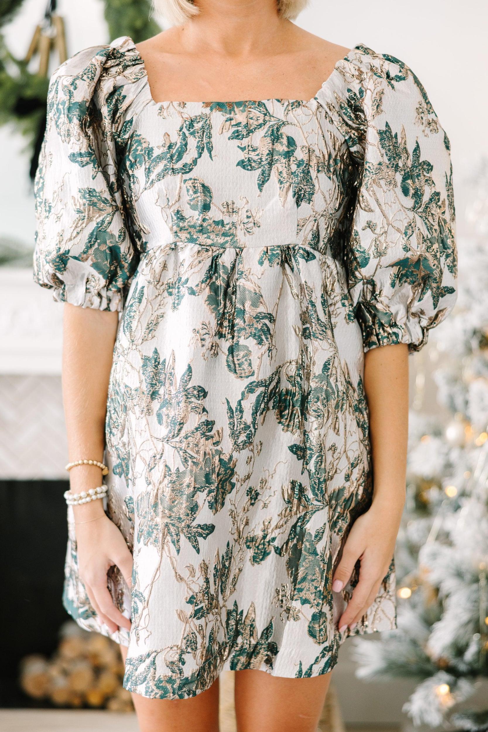 Good Days Ahead Hunter Green Metallic Floral Dress Female Product Image