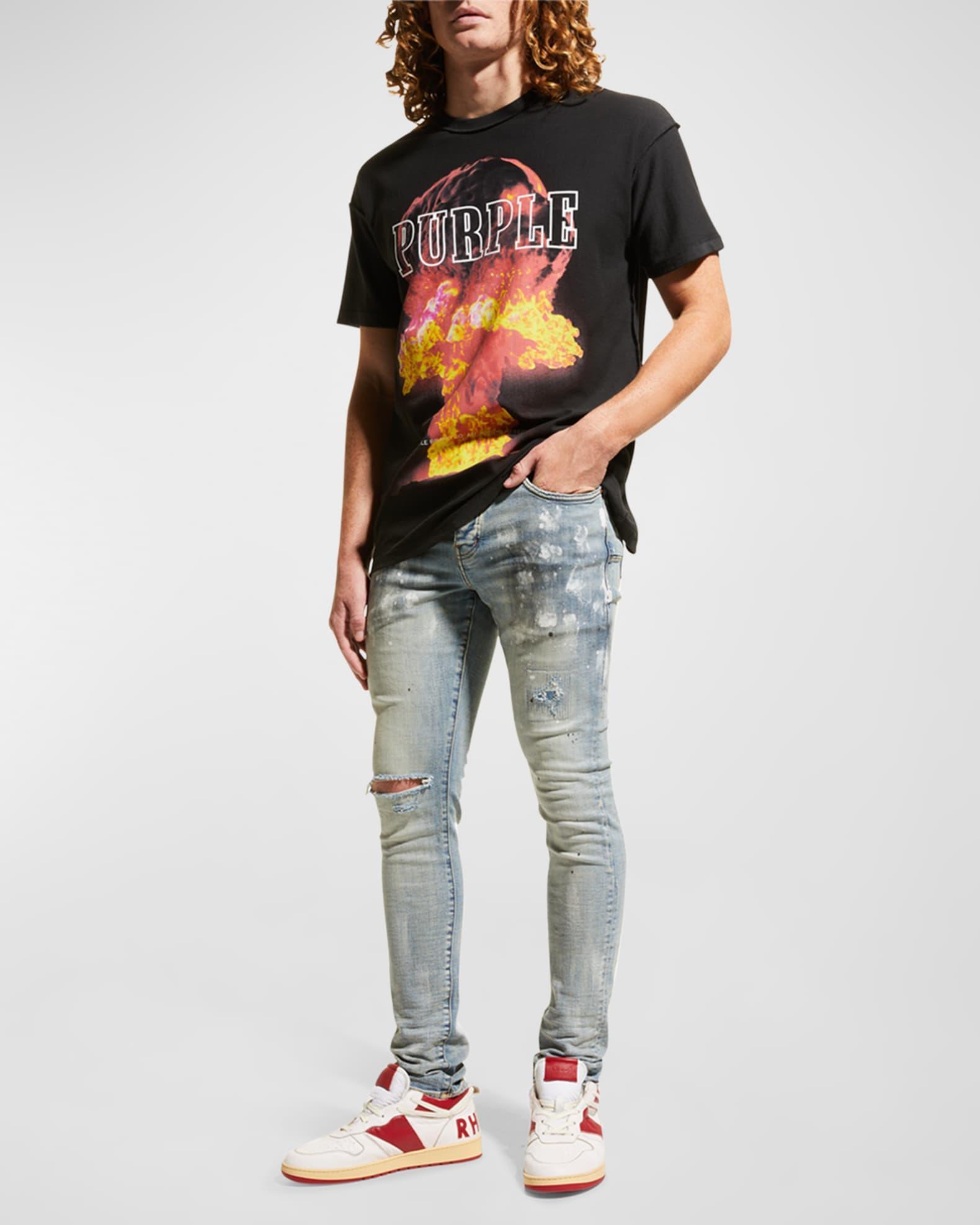 Men's P001 Light Indigo Paint Blowout Skinny Jeans Product Image