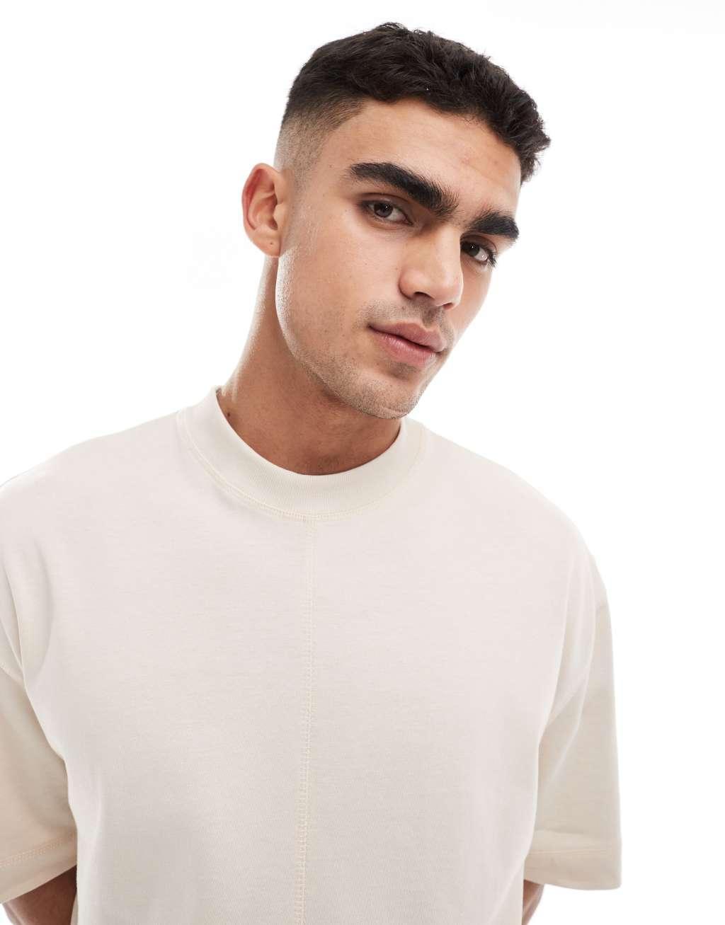 ASOS DESIGN oversized t-shirt with seam detailing in beige Product Image