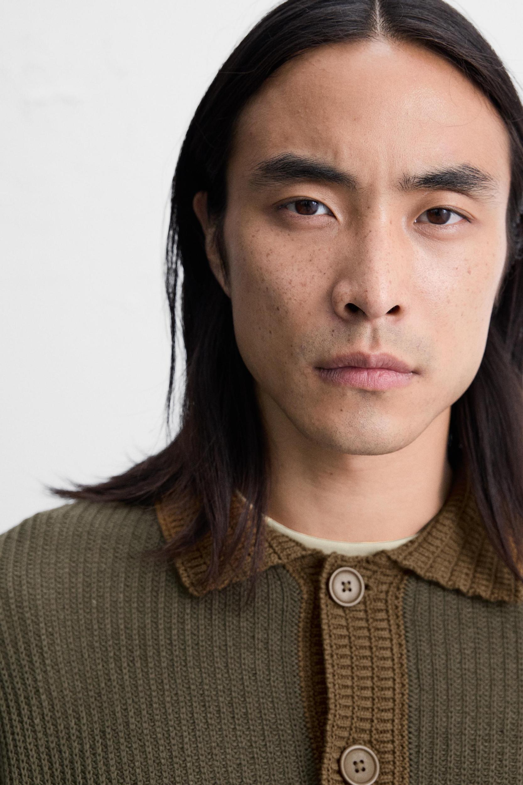 COTTON - LINEN BLEND KNIT POLO Product Image