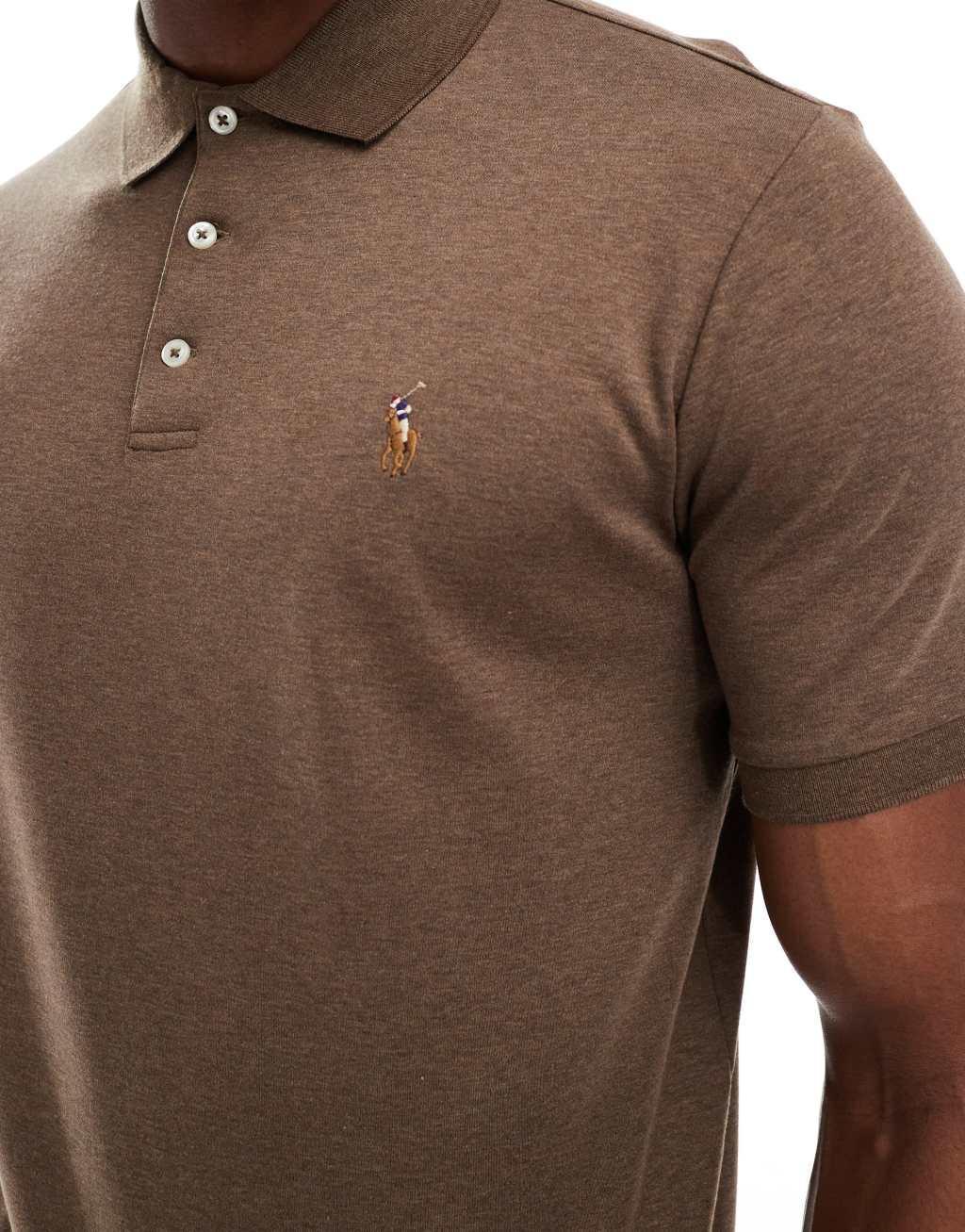 Polo Ralph Lauren icon logo pima cotton polo shirt in heathered brown Product Image