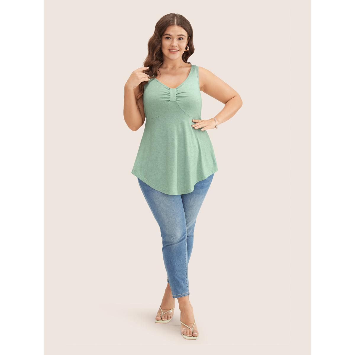 Plus Size Solid Ruched Detail Asymmetrical Hem Tank Top Women Mint Elegant Gathered Heart neckline Everyday Tank Tops Camis BloomChic 30/6X Product Image