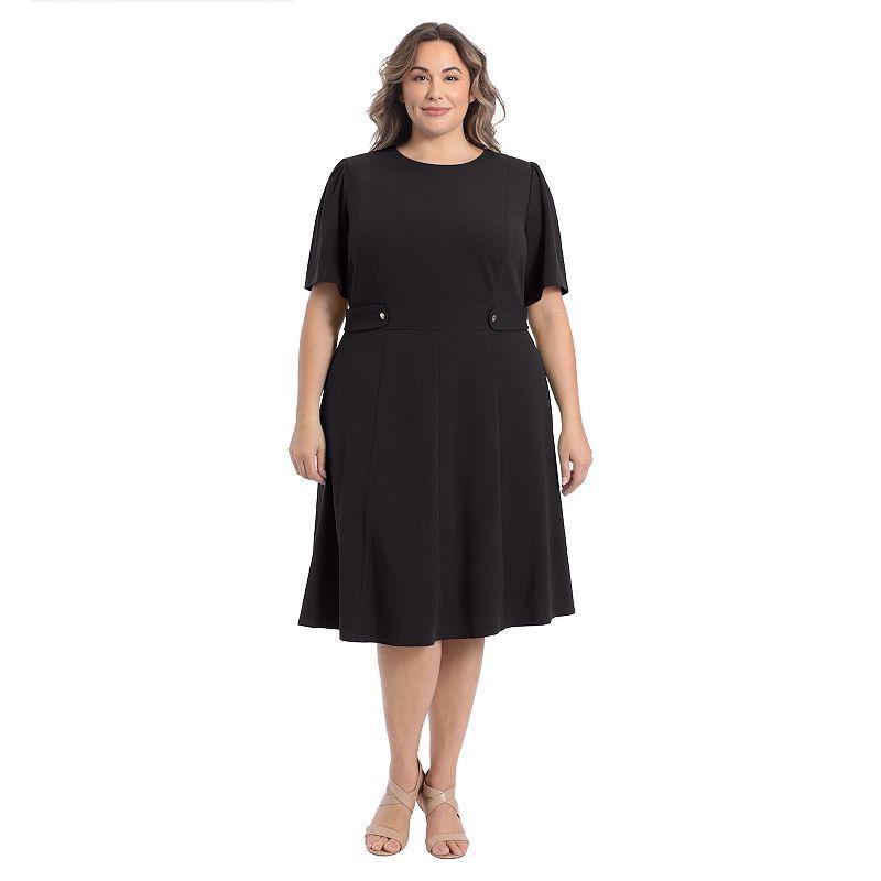 Plus Size London Times Short Sleeve Fit & Flare Midi Dress, Women's, Size: 20 W, Bright Pink Product Image