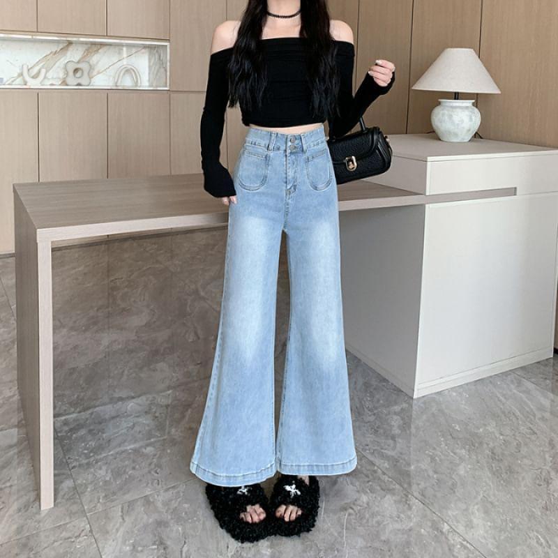 High Rise Washed Crop Wide Leg Jeans Product Image