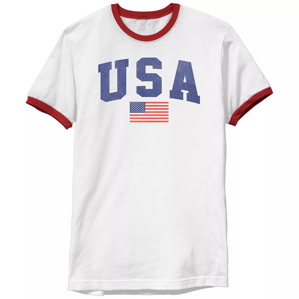 Men's USA Flag Ringer Graphic Tee, Size: Large, White Red Product Image