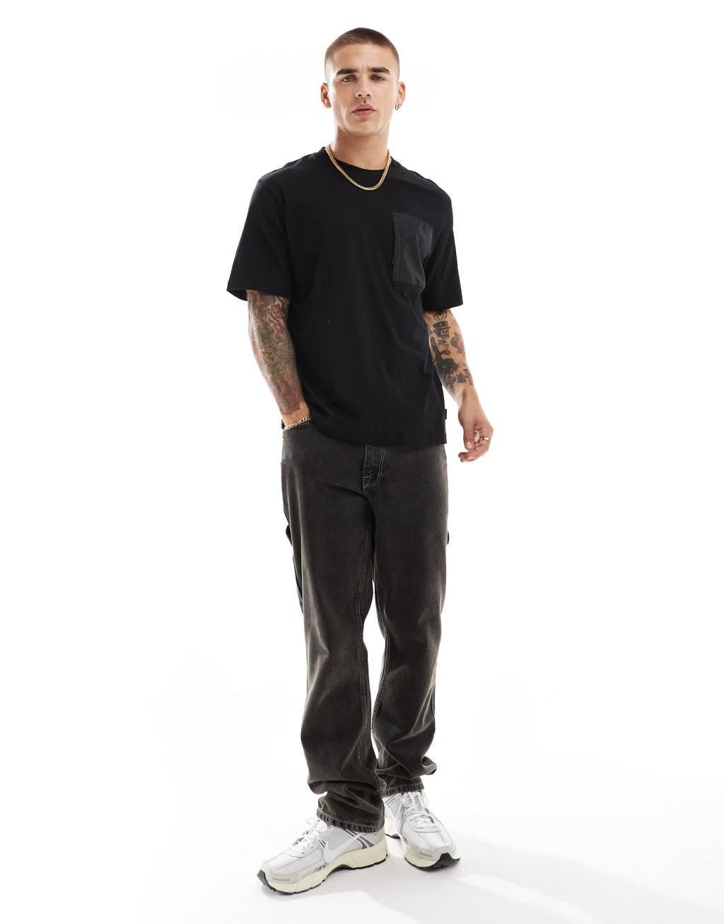 Jack & Jones oversized t-shirt with nylon pocket in black Product Image