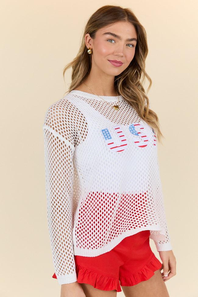 Born In The USA Ivory Open Knit Sweater FINAL SALE Product Image