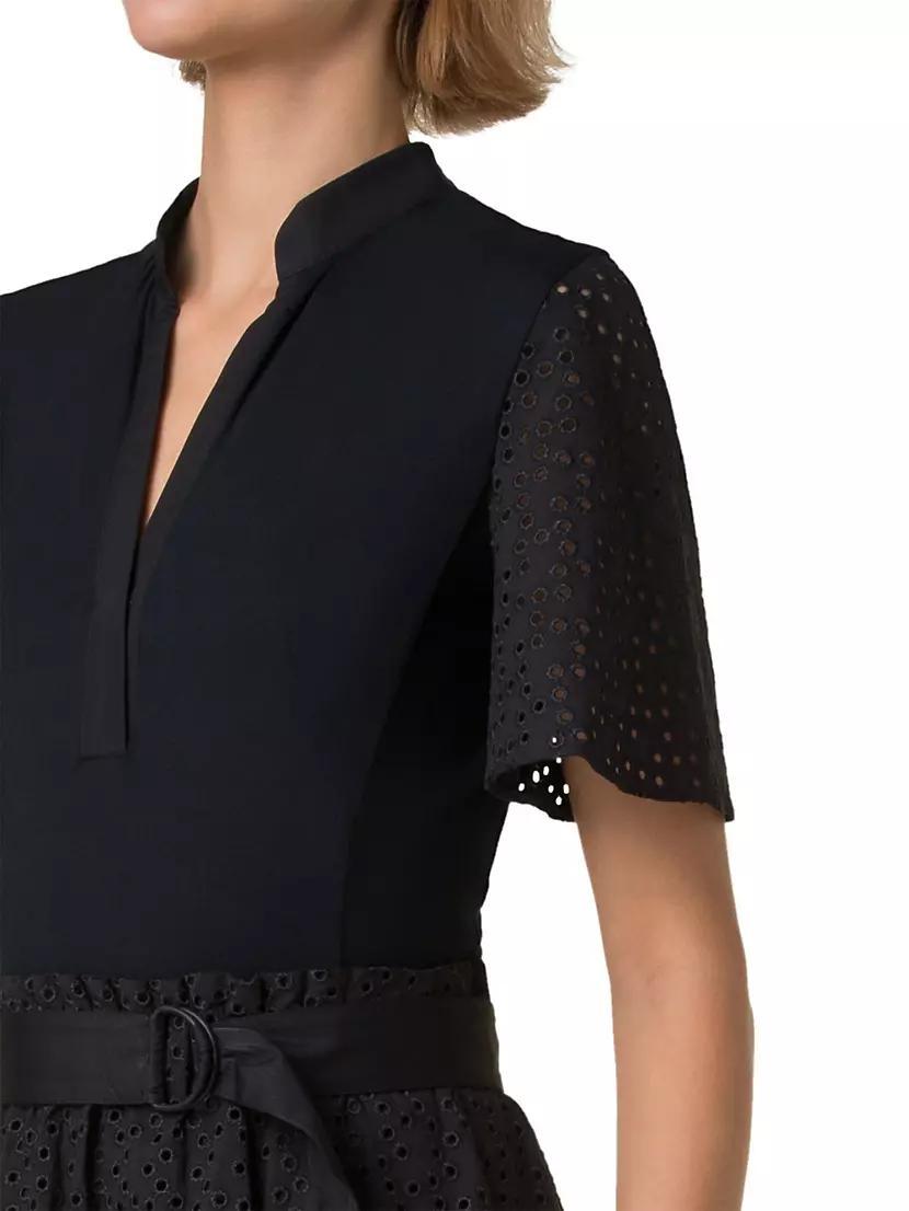 Belted Mixed-Media A-Line Dress Product Image