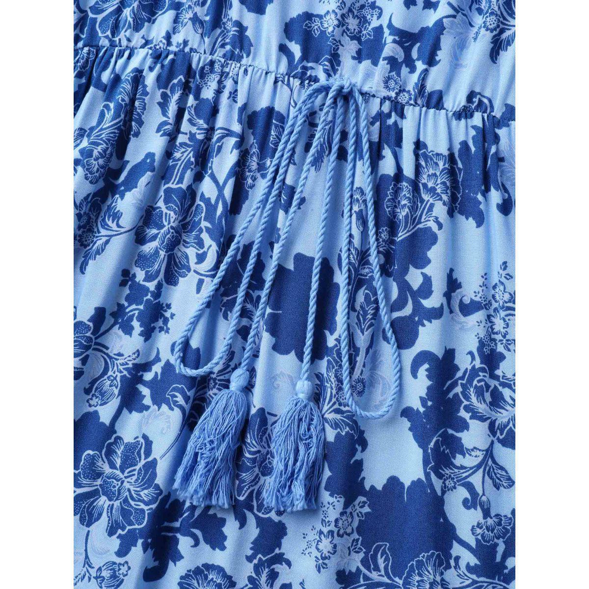 Plus Size Rayon Braided Shoulder Straps Floral Midi Dress Stone Women Round Neck Sleeveless Curvy BloomChic 14-16/1X Product Image