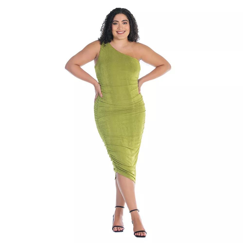 Plus Size 24Seven Comfort Apparel One-Shoulder Ruched Bodycon Dress, Women's, Size: 3XL, Purple Product Image