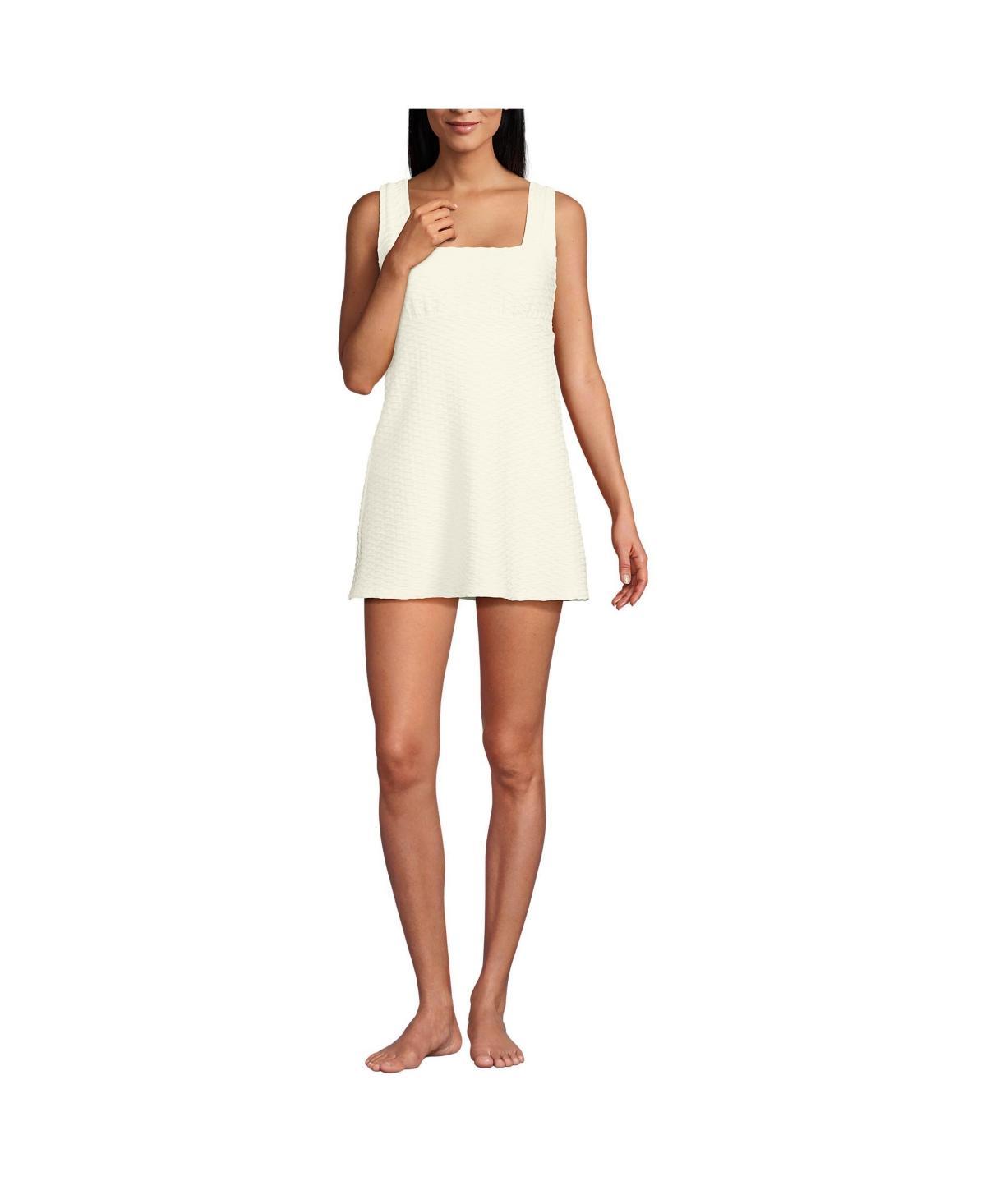 Women's Lands' End Square Neck Textured Swim Dress, Size: Medium, Electric Blue White Product Image