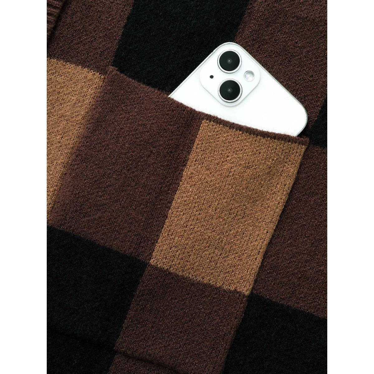 Plus Size Supersoft Essentials Plaid Kimono Collar Cardigan Browncoffeecolor Women Casual Loose Long Sleeve Everyday Cardigans BloomChic 30/6X Product Image