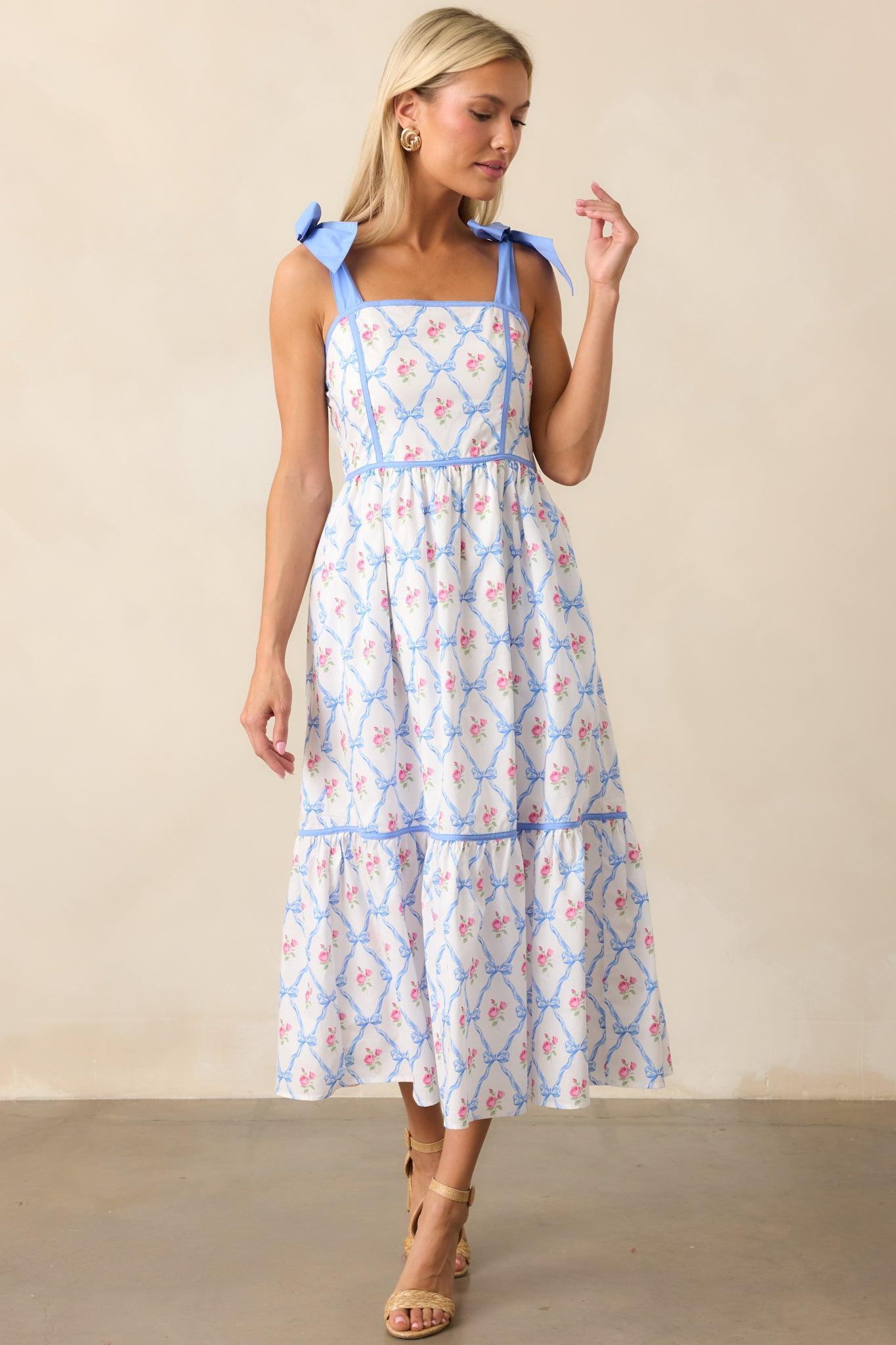 Ballet Recital Cotton Blue Bow Midi Dress Product Image