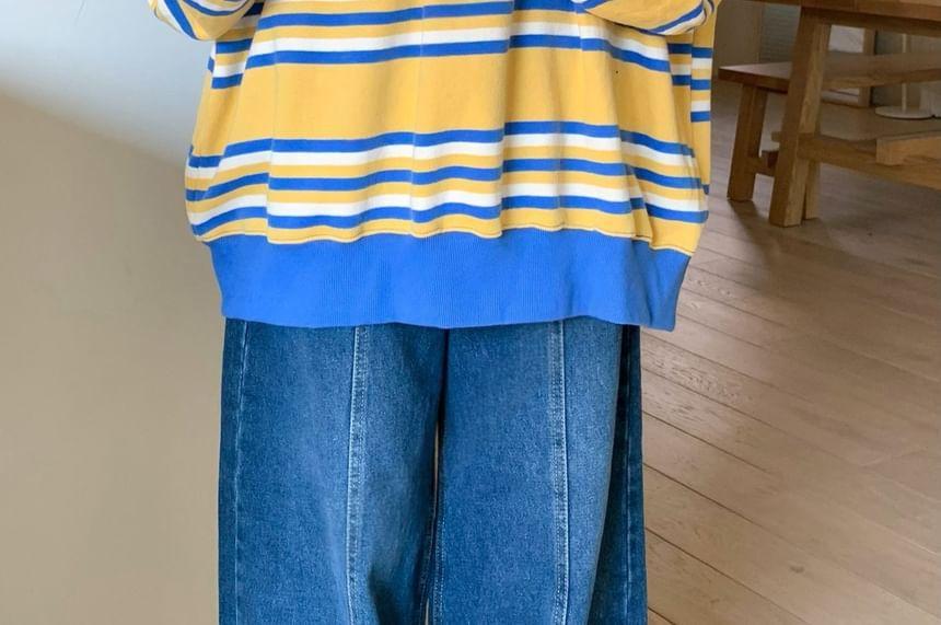 Striped Loose-Fit Polo Pullover Product Image
