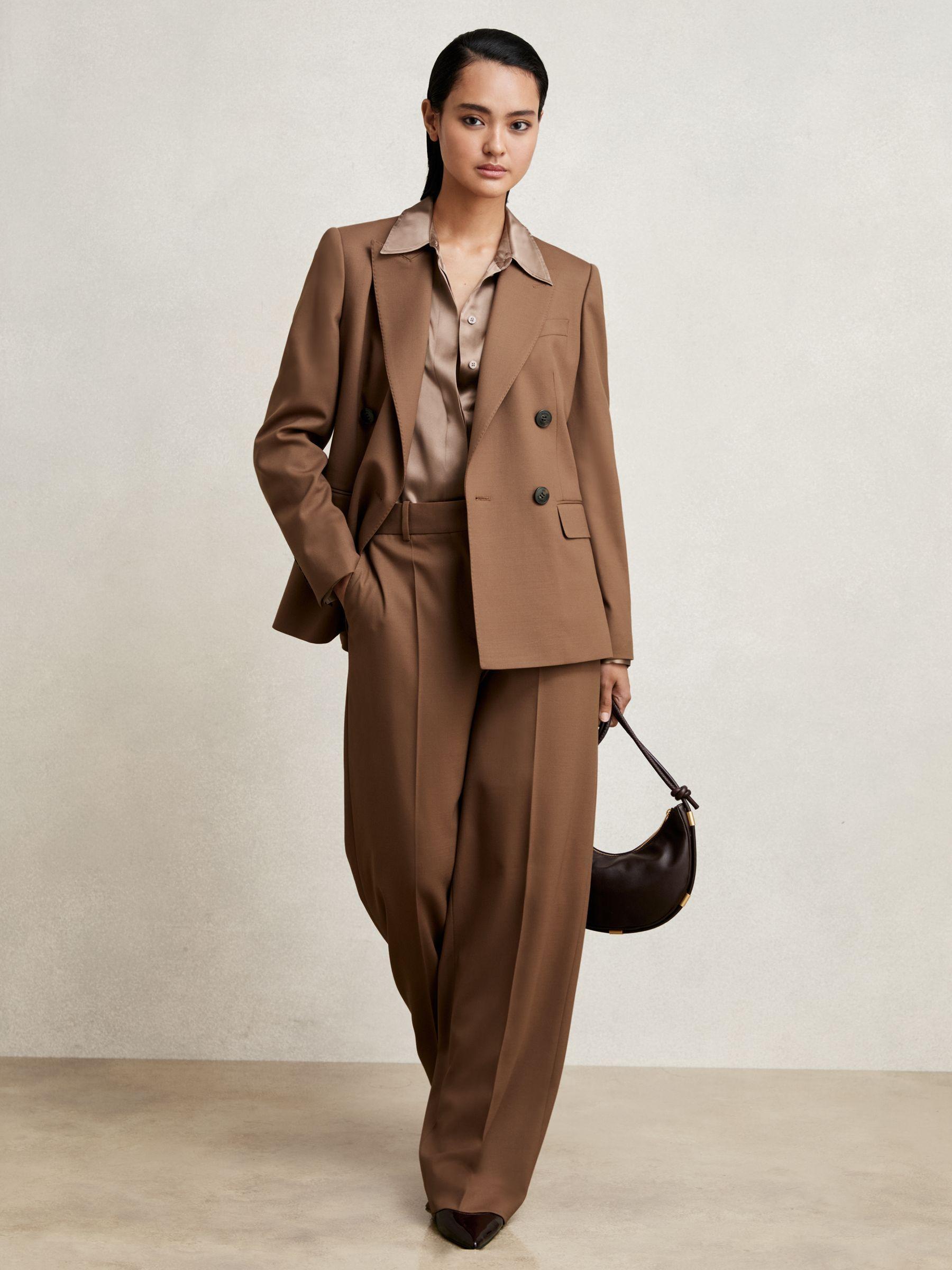 Wool-Blend Wide-Leg Suit Trousers in Tan Product Image