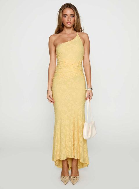 Starlights One Shoulder Maxi Dress Lemon Product Image