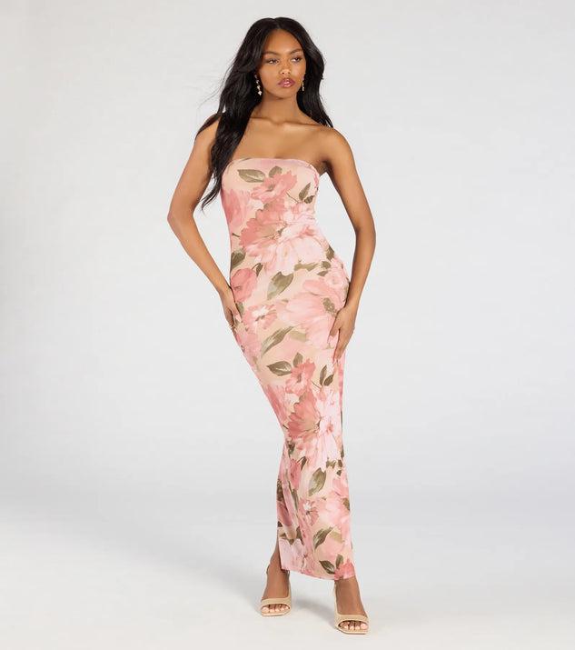 Major Beauty Floral Satin Strapless Maxi Dress Product Image
