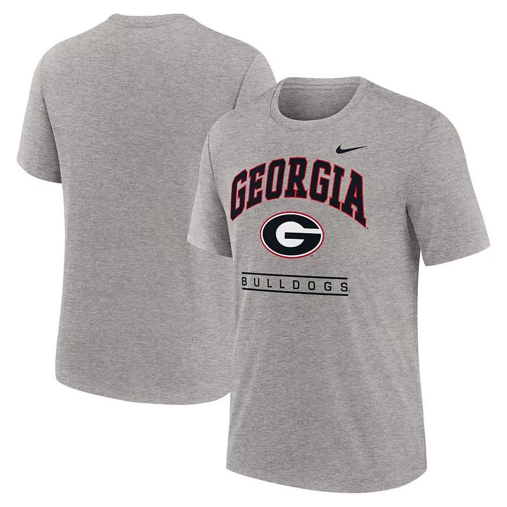 Men's Nike Heather Gray Georgia Bulldogs Arch Over Logo Tri-Blend T-Shirt, Size: Medium, Grey Product Image