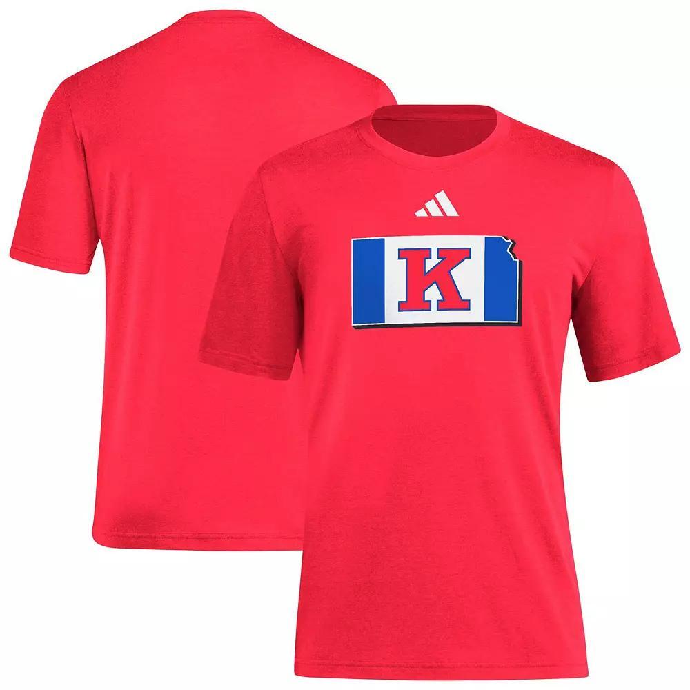 Men's adidas Red Kansas Jayhawks Basketball State Outline Tri-Blend T-Shirt, Size: 2XL Product Image