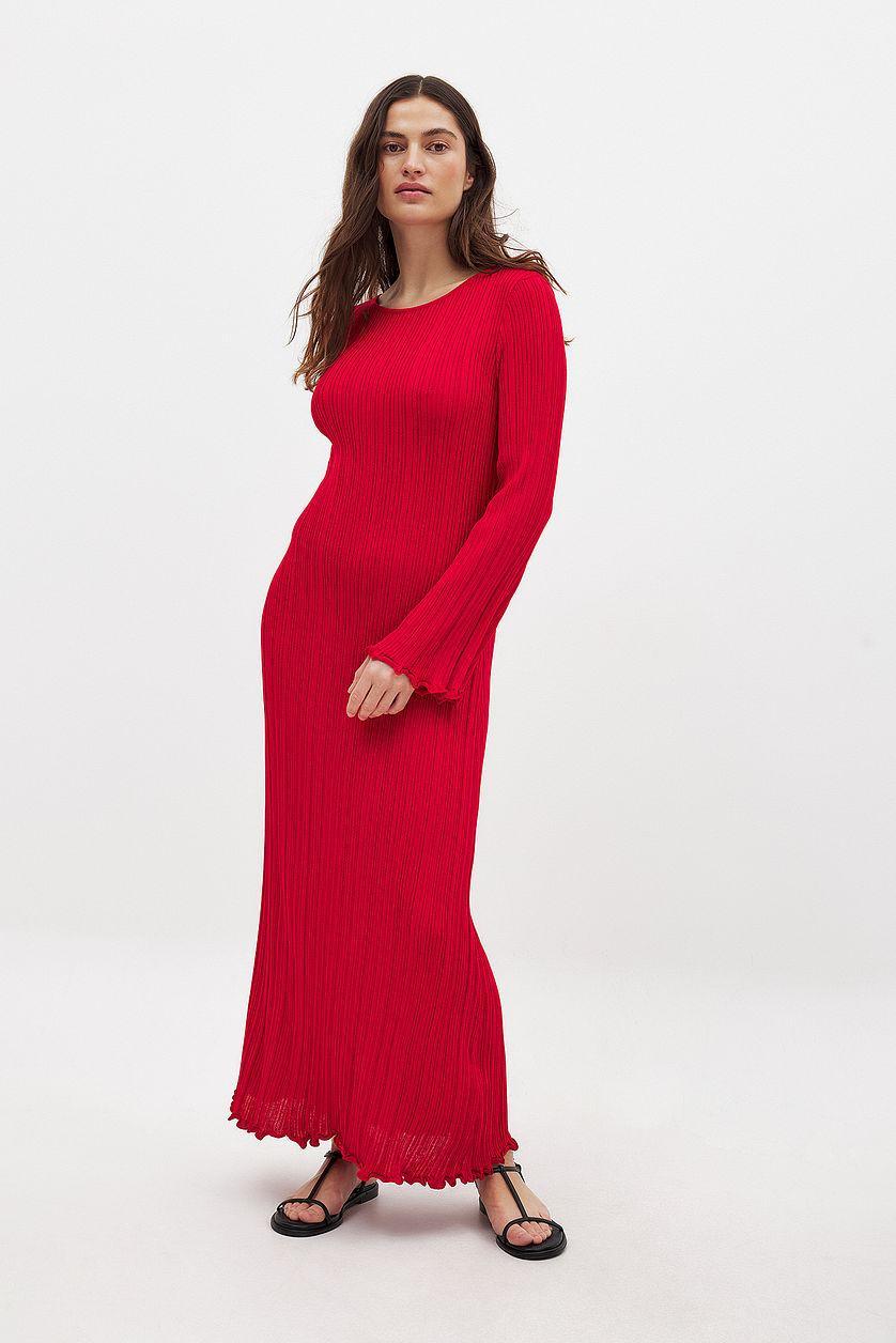 Knitted Round Neck Frill Maxi Dress Product Image