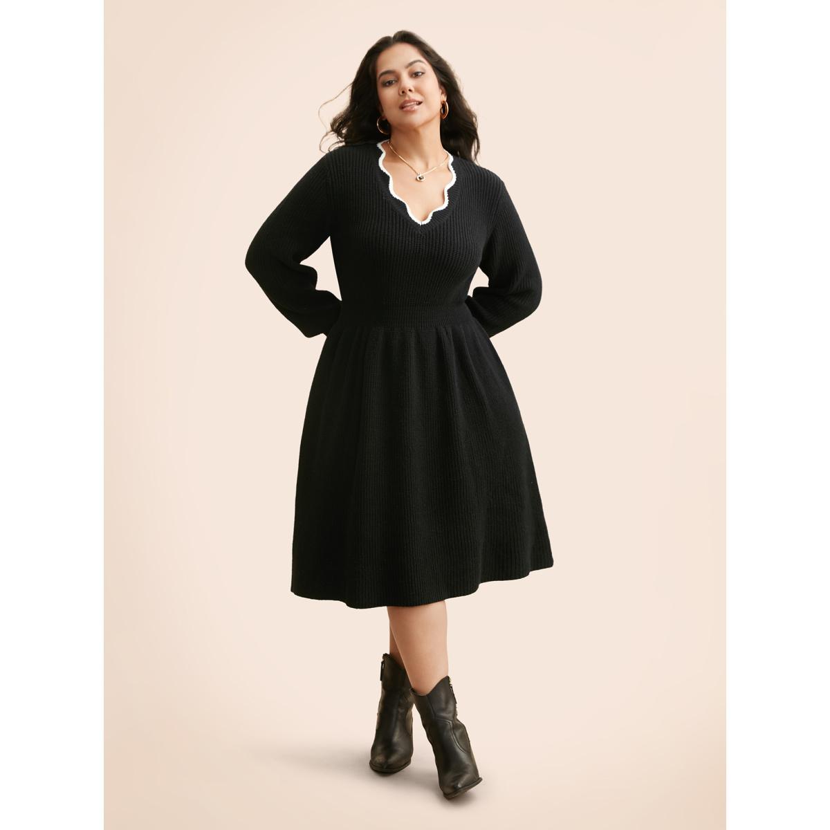 Plus Size Supersoft Essentials Contrast Lace Collar Wool Sweater Dress Black Women Casual Long Sleeve Everyday Sweater Dresses BloomChic 14-16/1X Product Image