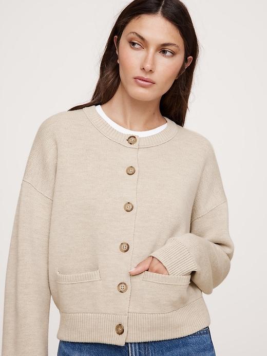 Merino Cropped Cardigan Sweater Product Image