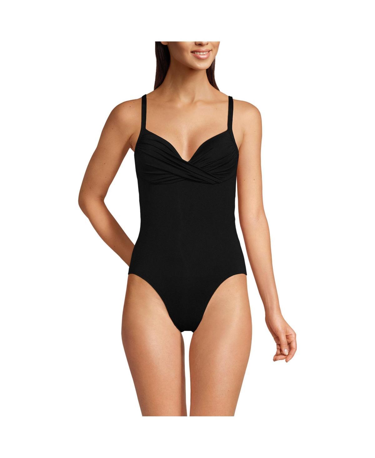 Women's Lands' End Draped Sweetheart Neck High Leg One Piece Swimsuit, Size: 10, Black Product Image