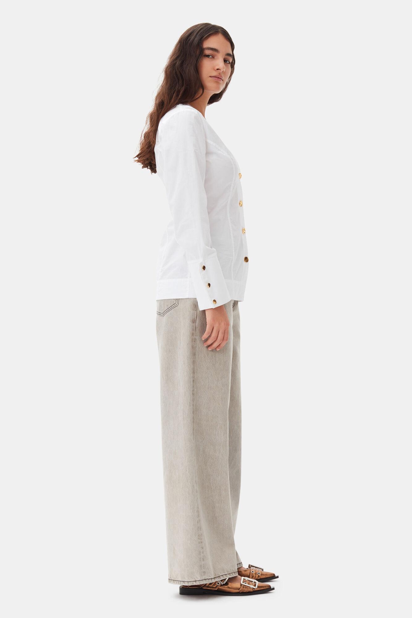 White Cotton Poplin V-neck Shirt Product Image