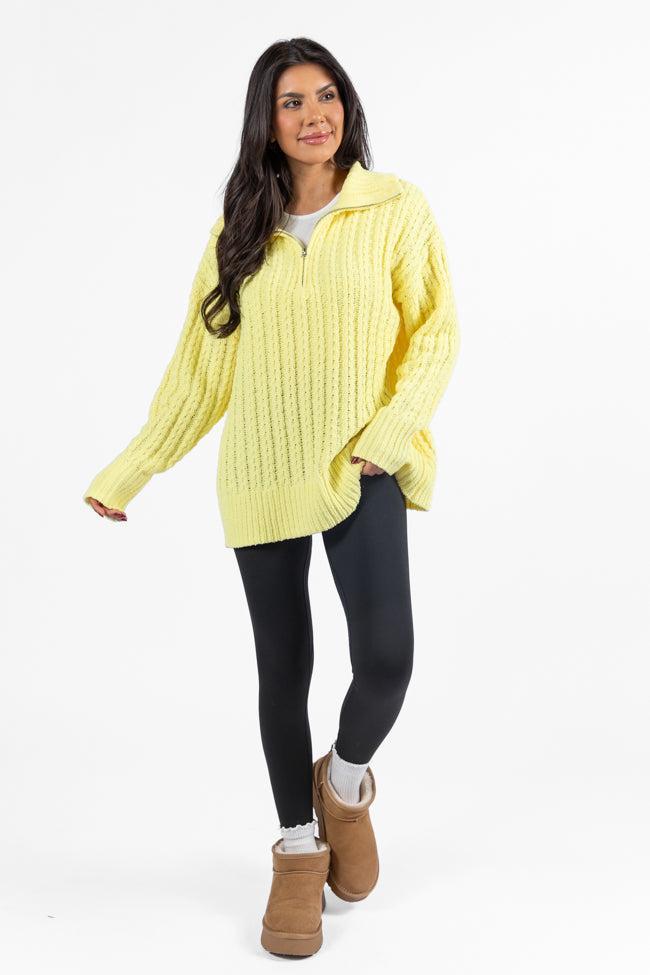 Forever Yours Yellow Cable Knit Chenille Quarter Zip Sweater FINAL SALE Product Image