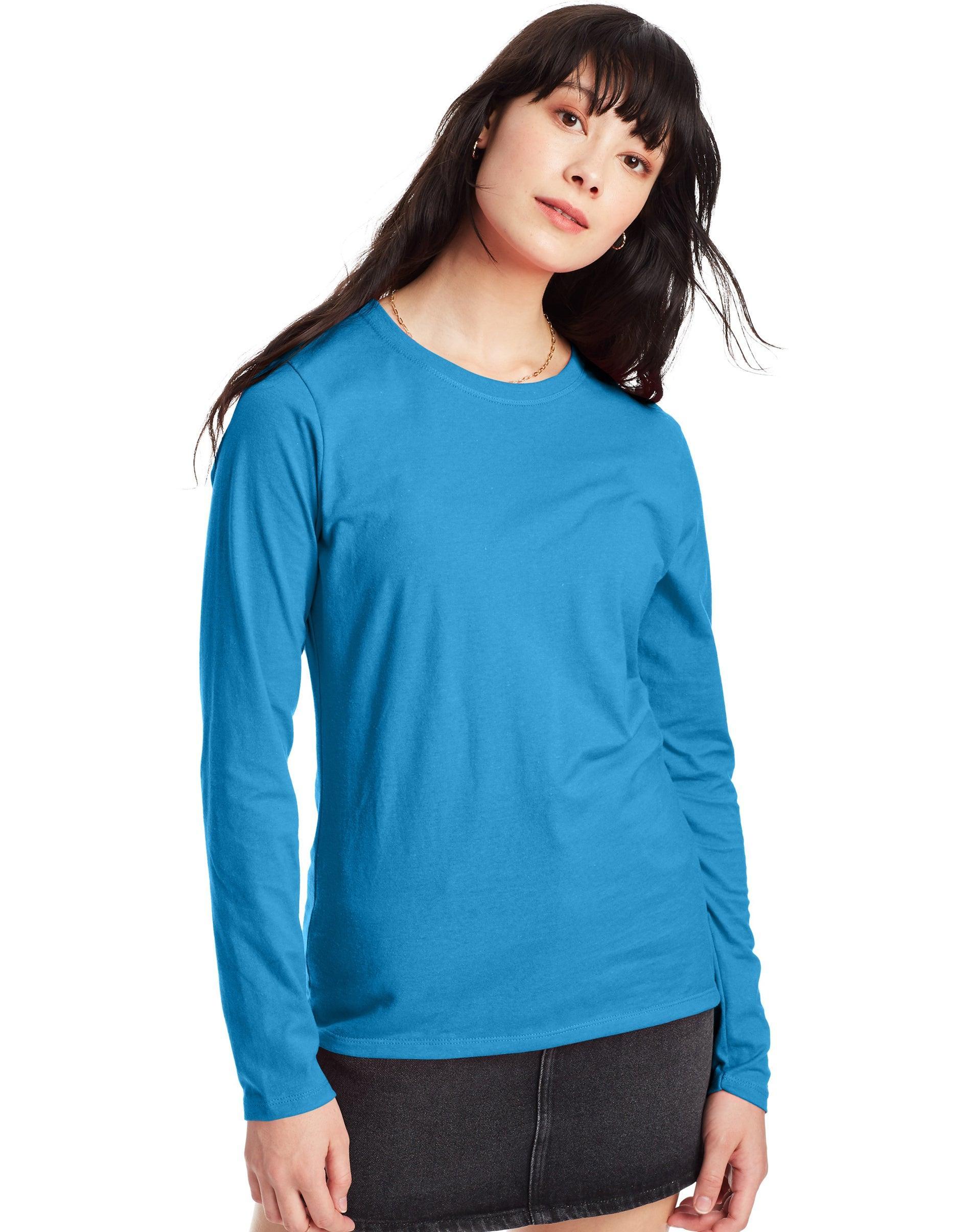 Women's Hanes® Originals Long Sleeve Crewneck Tee, Size: XXL, Pink Swish Product Image
