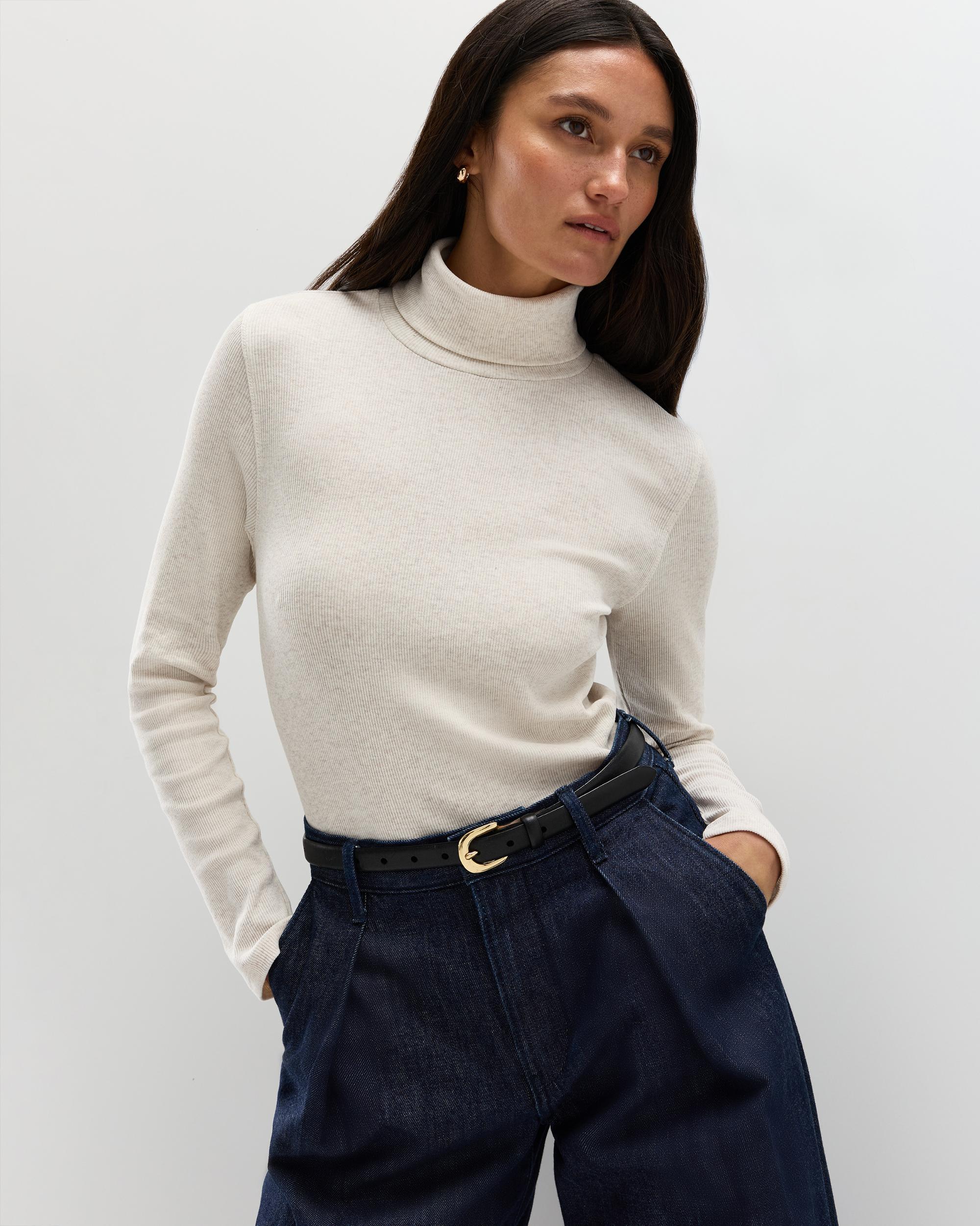 Quince | Women's Micro-Rib Turtleneck Sweater Organic Cotton Product Image