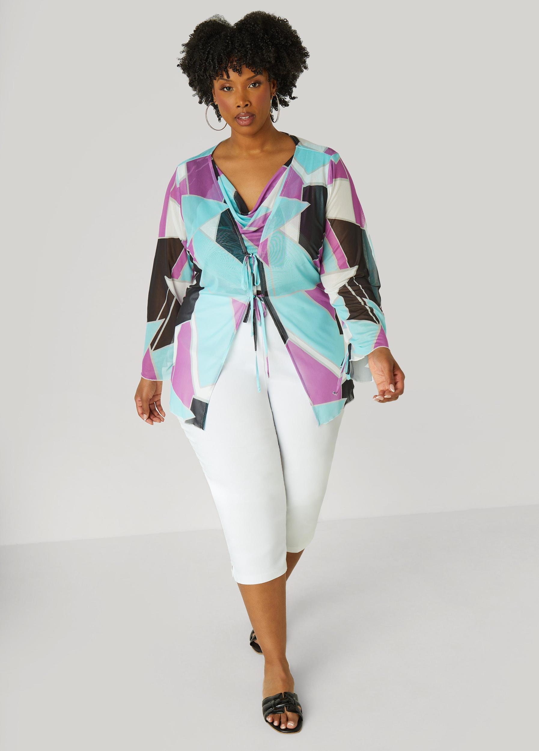 Abstract Cowl Neck Mesh Top Product Image