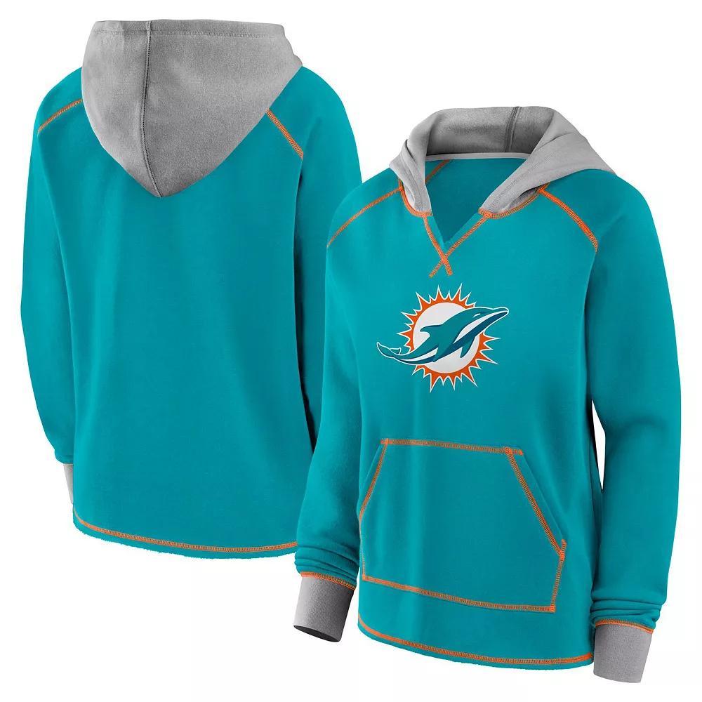 Women's Aqua Miami Dolphins Boom Fleece Pullover V-Neck Hoodie, Size: Small, Turquoise A Product Image