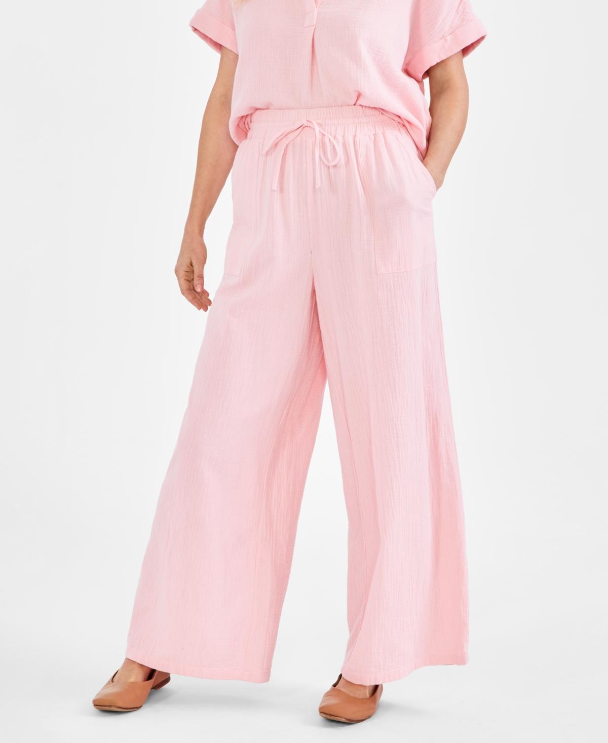 Style & Co Womens Cotton Gauze Wide-Leg Pants, Created for Macys Product Image