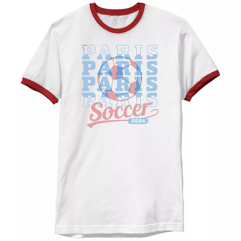 Men's Paris Soccer 2024 Ringer Graphic Tee, Size: XXL, White Red Product Image