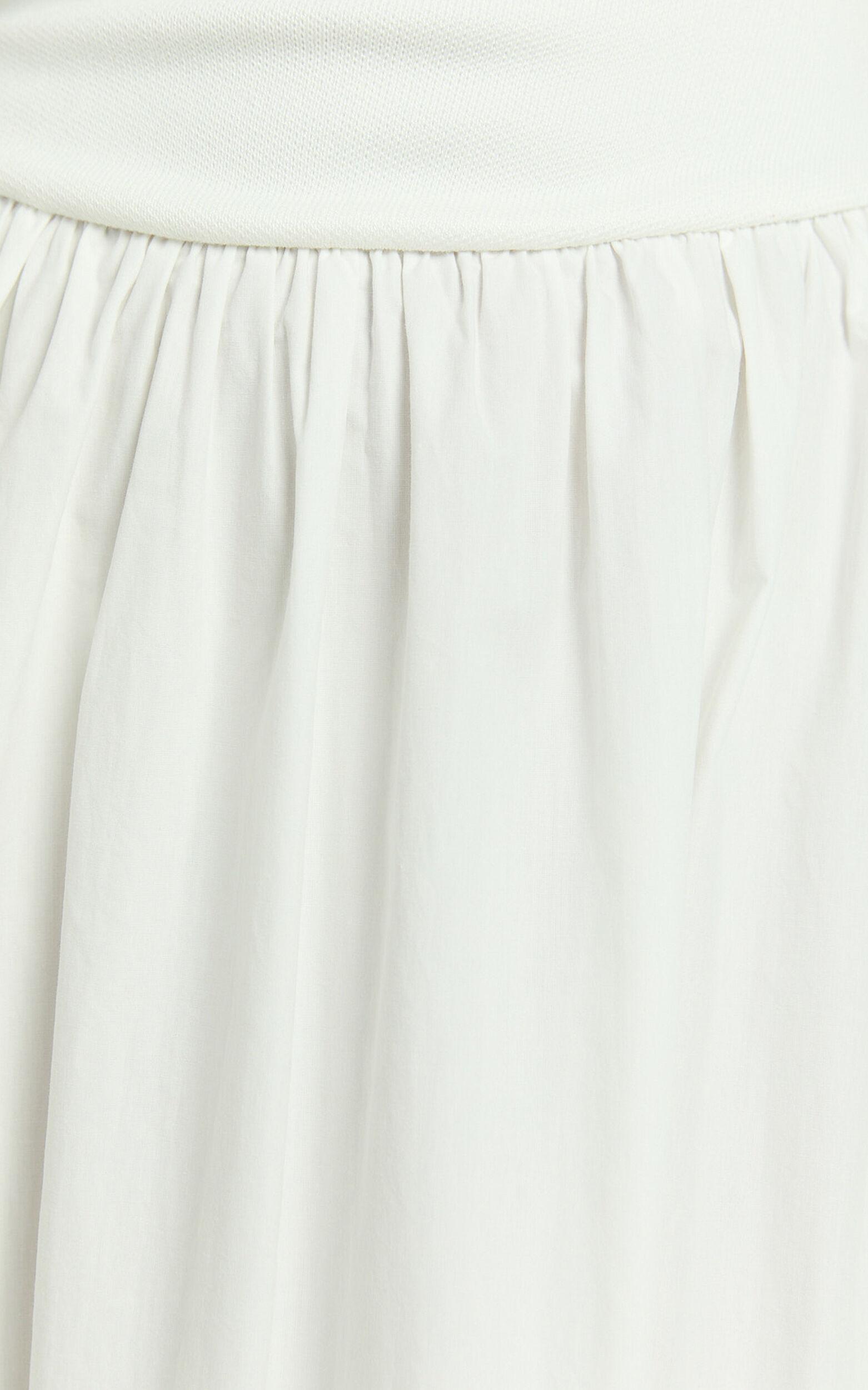 Murphy Midi Dress - Scoop Neck Straight Drop Waist Gathered Skirt Knit And Poplin Dress in White Product Image