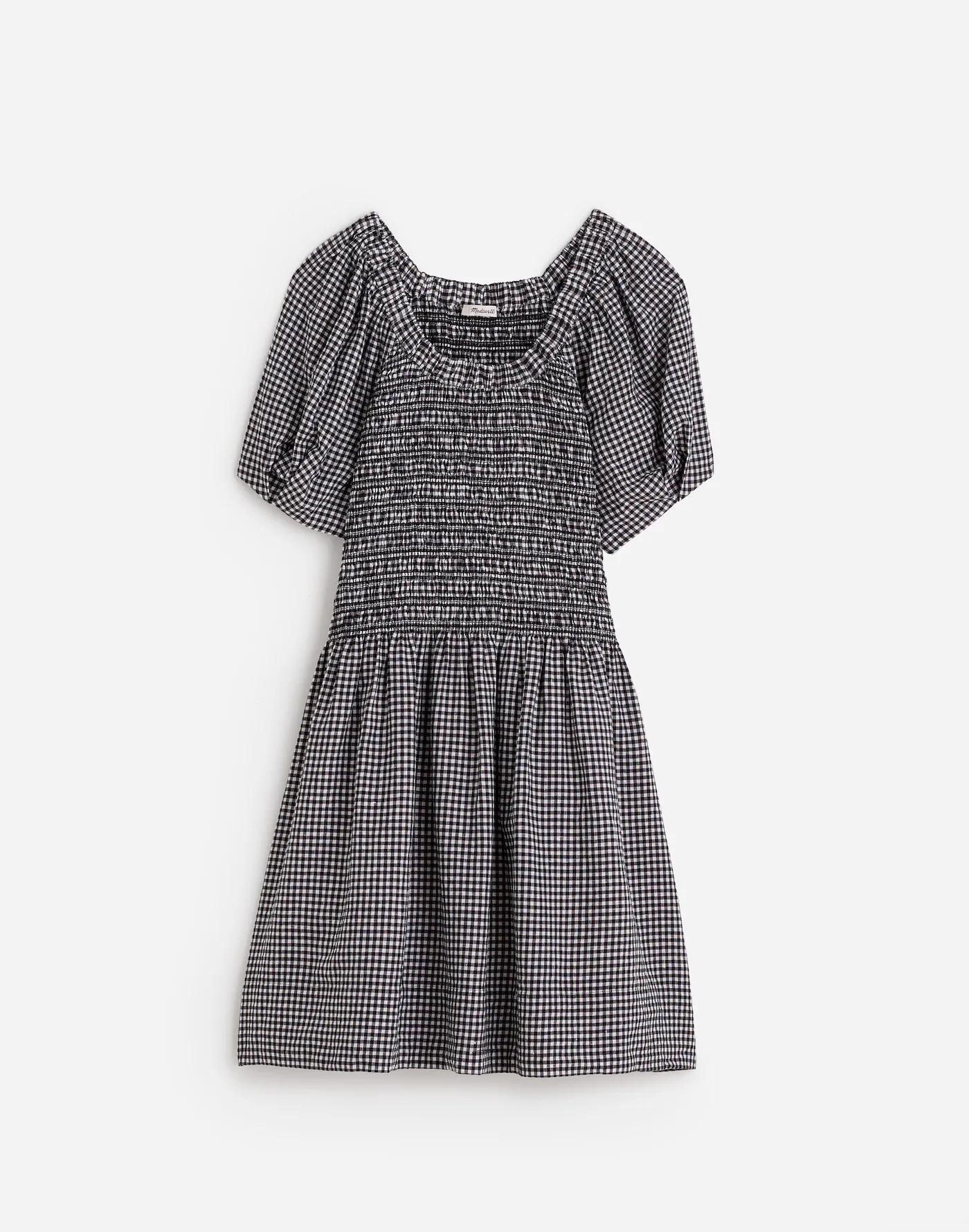Smocked U-Neck Mini Dress in Gingham Product Image