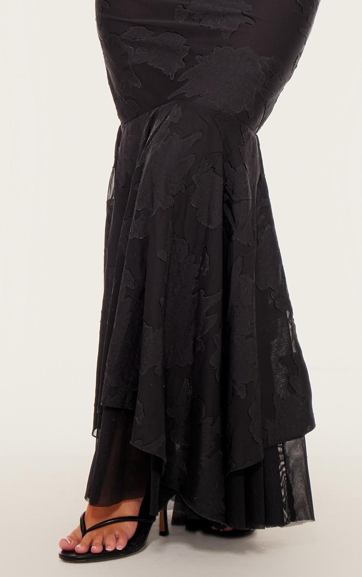 Black Floral Devoure Cowl Neck Frill Hem Maxi Dress Product Image
