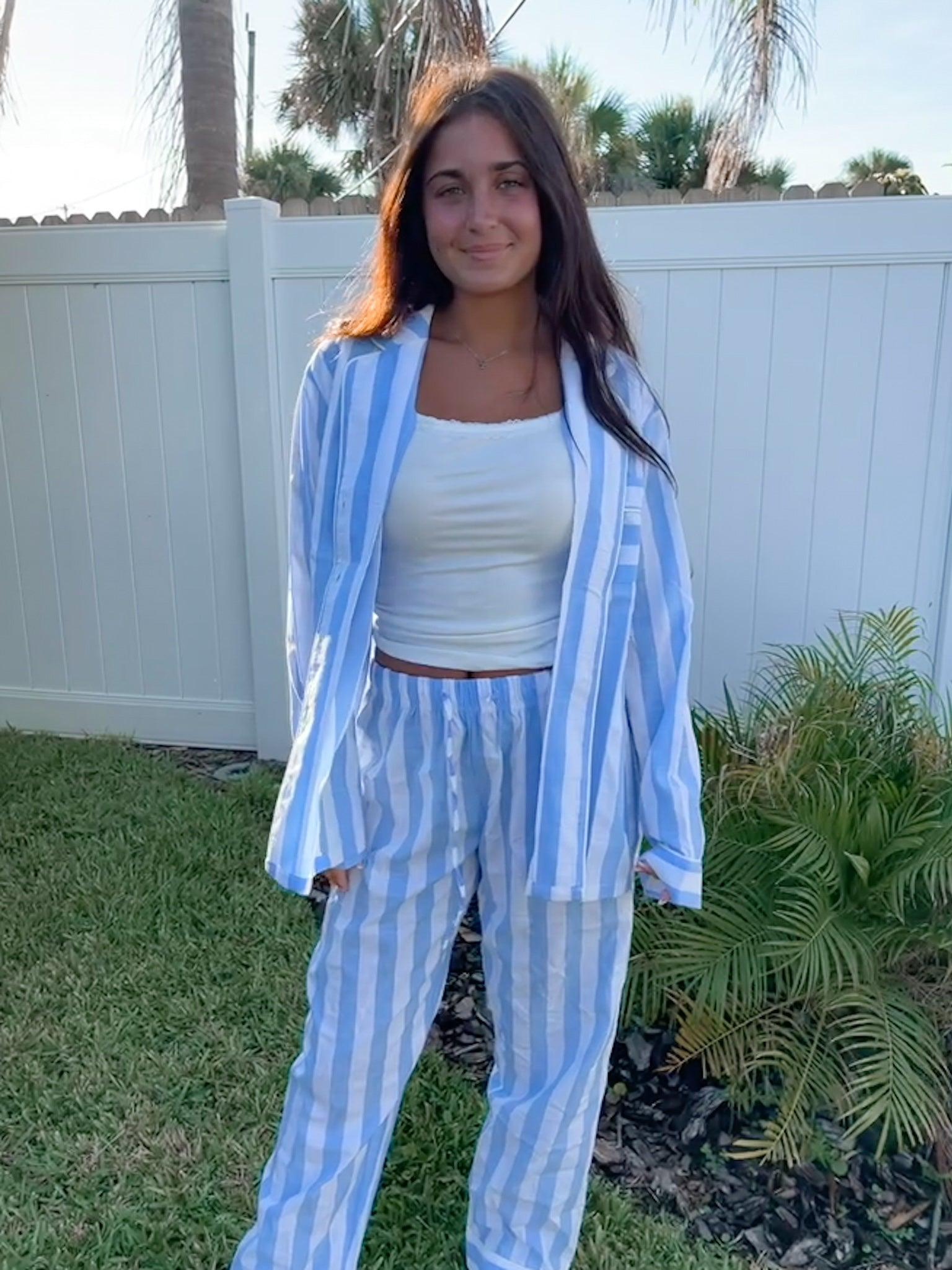 A Day In Greece Striped Pajama Top Product Image