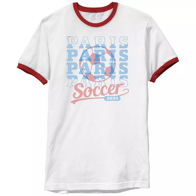 Men's Paris Soccer 2024 Ringer Graphic Tee, Size: XXL, White Red Product Image