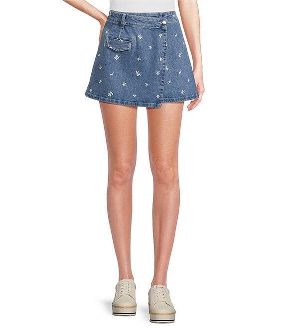 Chelsea & Violet Coordinating Callah Floral Embordered Denim Mini Skirt Product Image