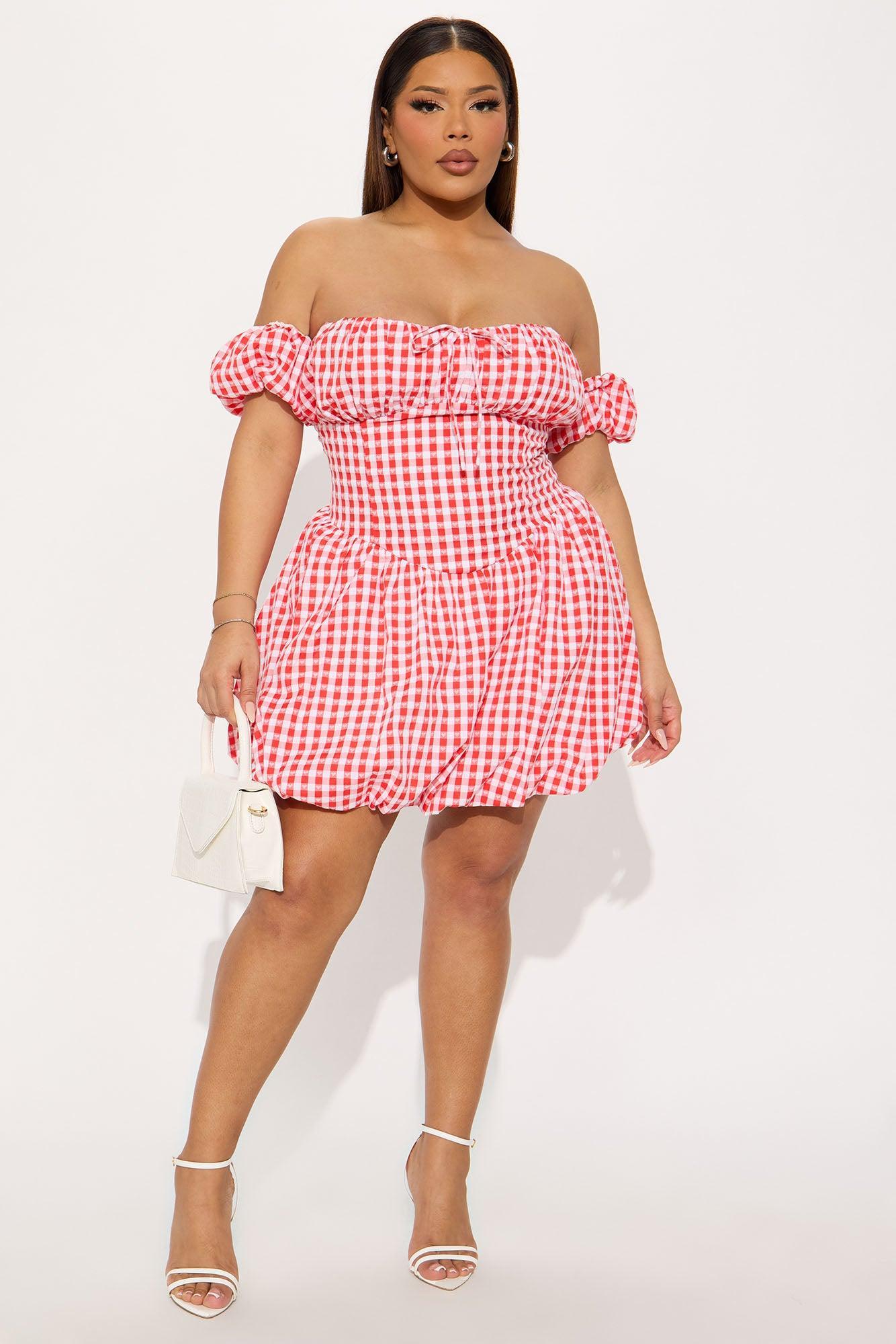 Sweetheart Gingham Bubble Mini Dress - Red Product Image
