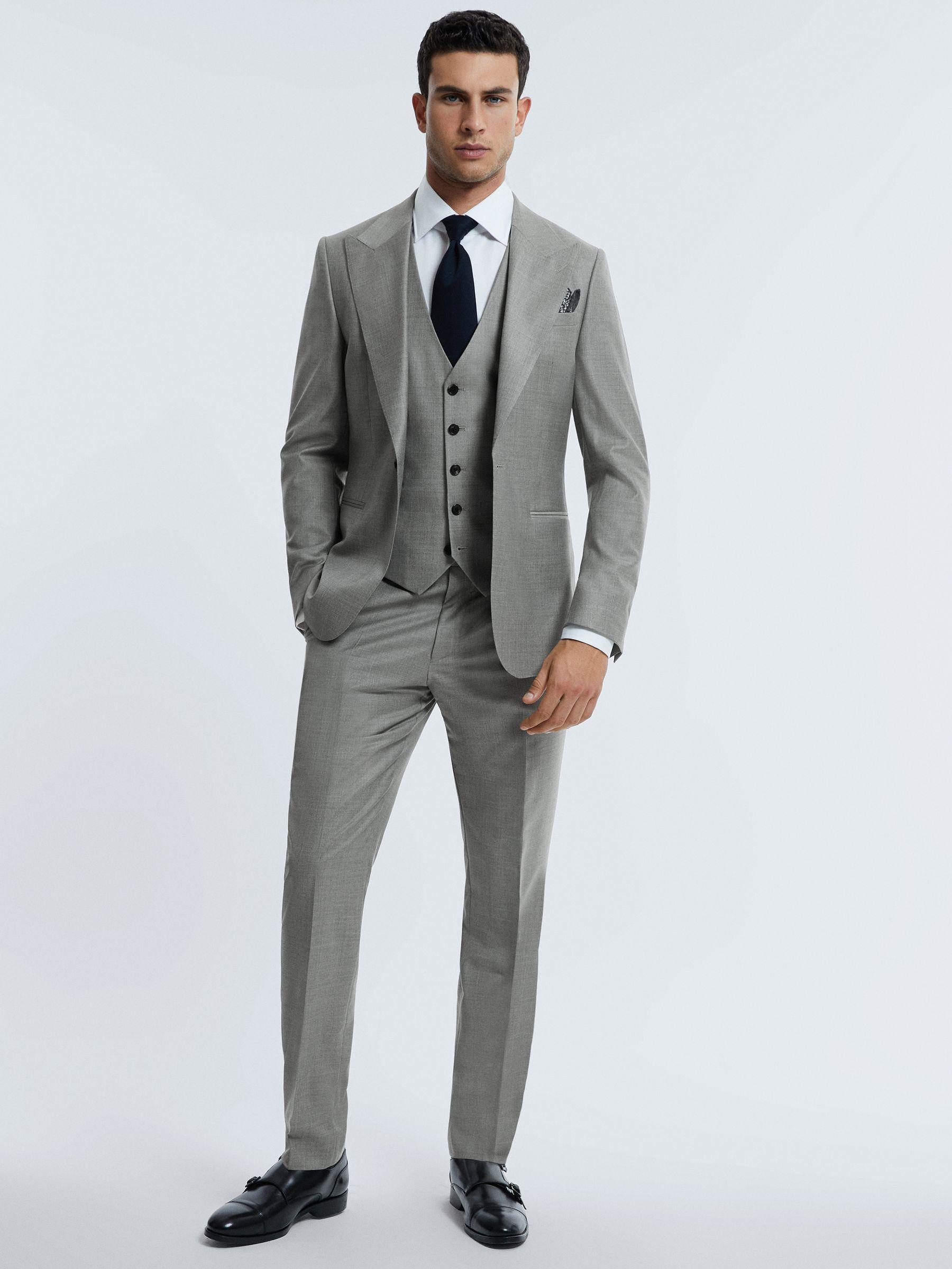 Atelier Wool Cashmere Slim Fit Single Breasted Blazer in Grey Melange Product Image