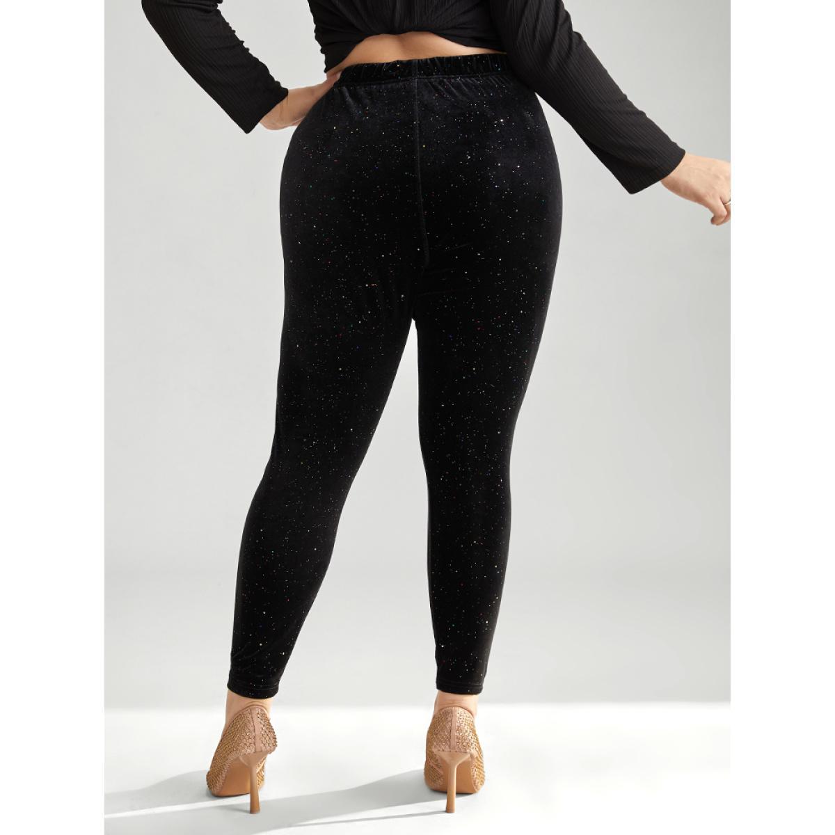 Plus Size Velvet Rhinestone High Rise Skinny Leggings Women Black Glamour High stretch Skinny High Rise Party Leggings BloomChic 10/M Product Image