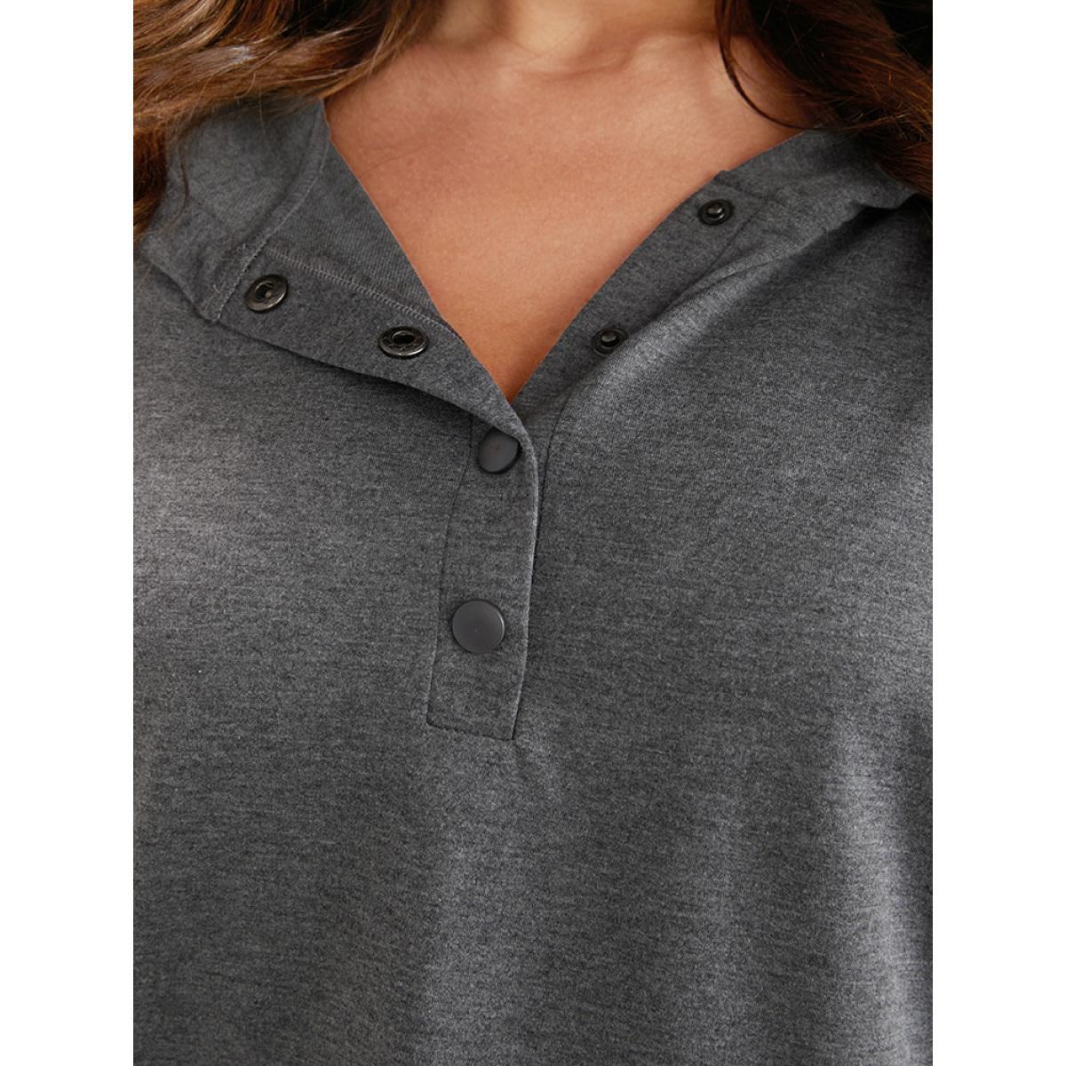 Plus Size Gingham Pocket Button Up Hooded Sweatshirt Women DimGray Casual Contrast Hooded Dailywear Sweatshirts BloomChic 14-16/1X Product Image